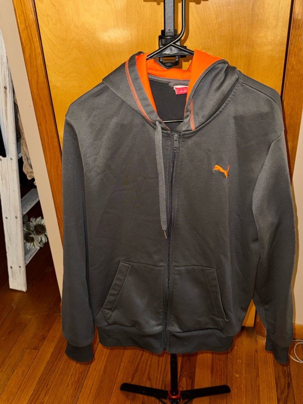 Puma Gray and Orange Fleece Zip Hoodie